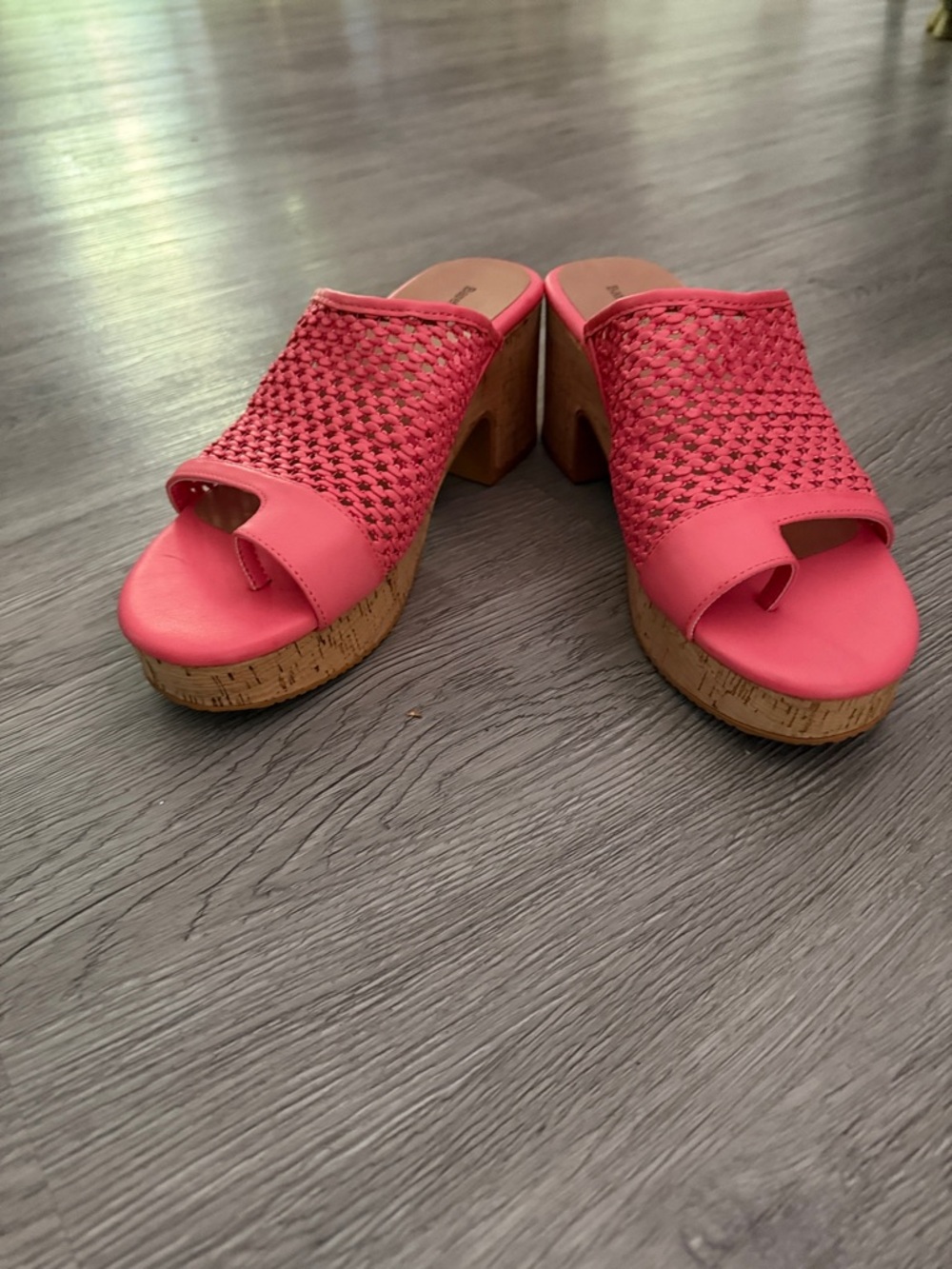Baretraps  Maia Coral Woven Cork Heel Slide Sandals Sz 9.5 NWOT
